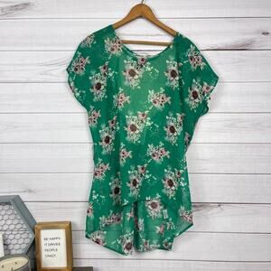 Metaphor Women's Green Short Sleeve Lace Back Blouse Size XL‎